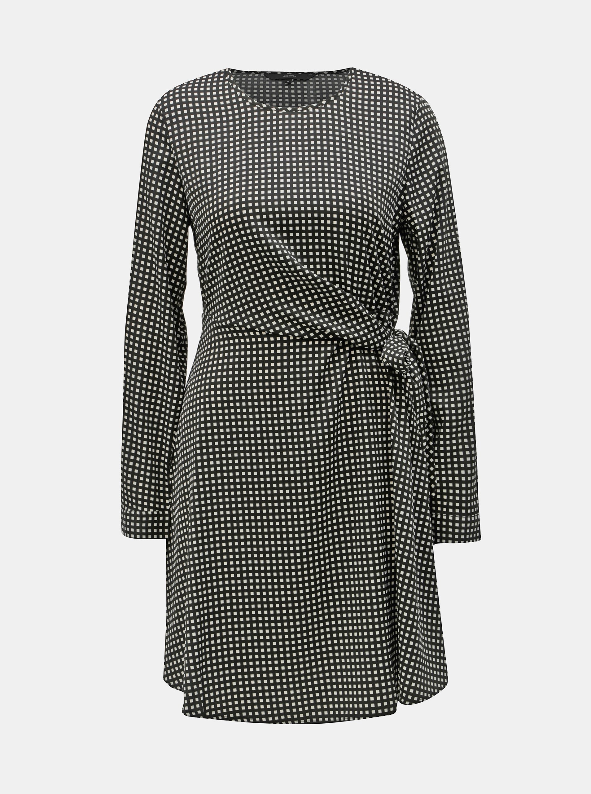 Černo-bílé kostkované šaty s mašlí VERO MODA Square