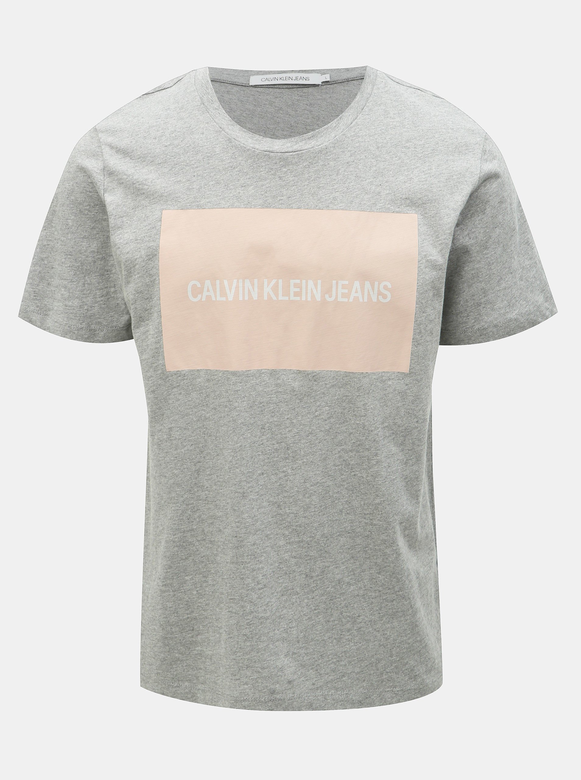 Šedé pánské žíhané tričko s potiskem Calvin Klein Jeans