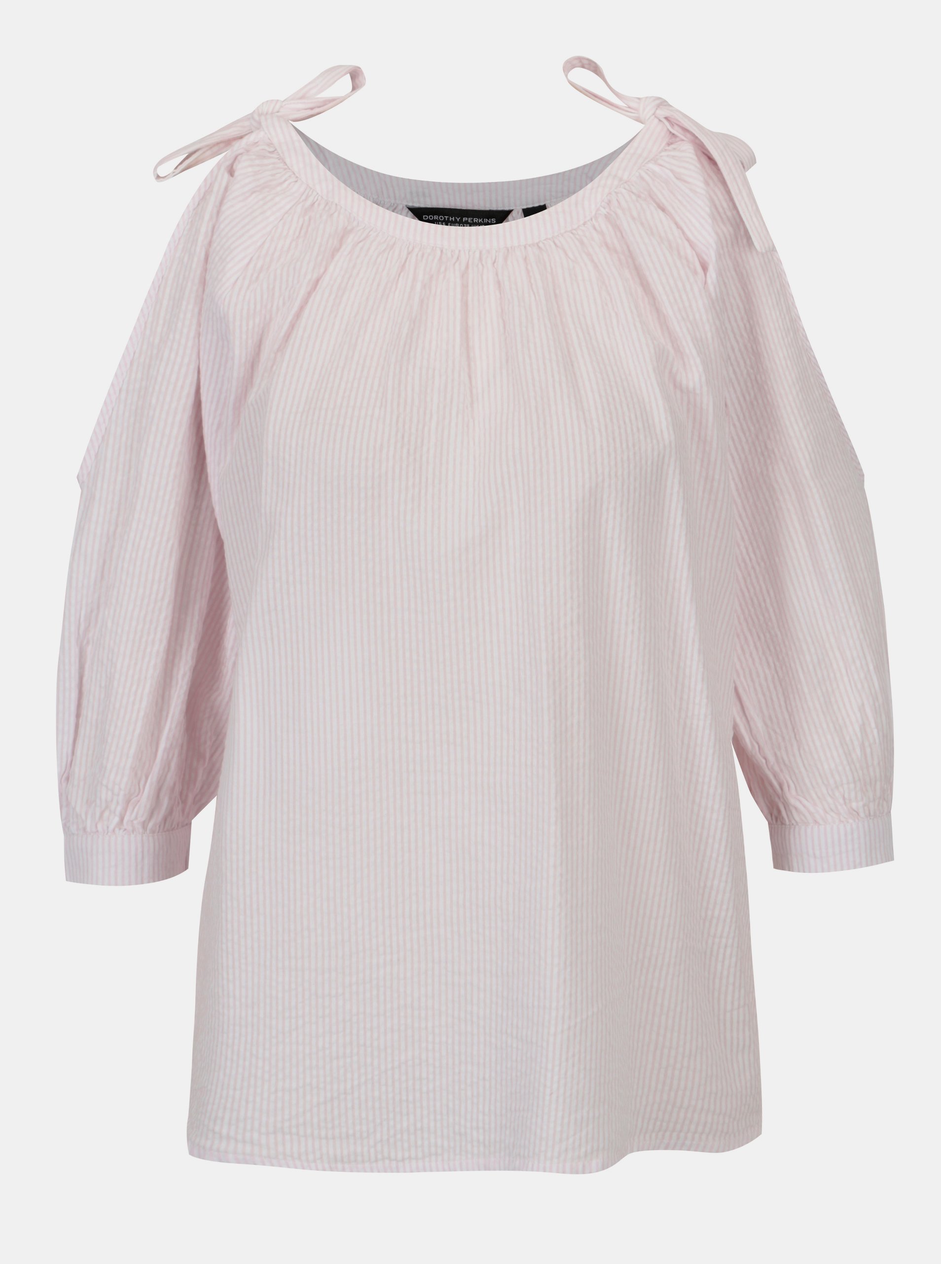 Bílo-růžová pruhovaná halenka s průstřihy na ramenou Dorothy Perkins