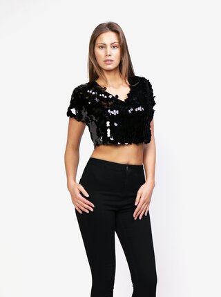 Čierny crop top s flitrami MISSGUIDED
