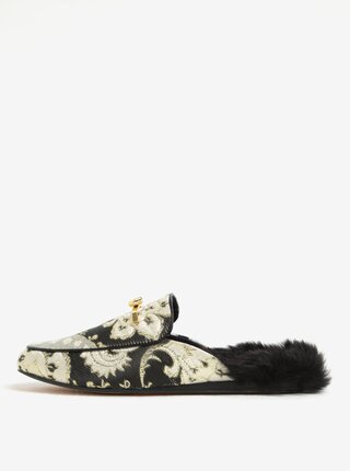 Čierno-zlaté dámske papuče s umelou kožušinou Ted Baker Kerriry