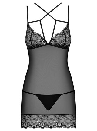 Set negru camasa de noapte si chiloti tanga Obsessive Frivolla Chemise