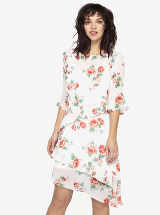 Biele asymetrické kvetované šaty s volánmi Miss Selfridge