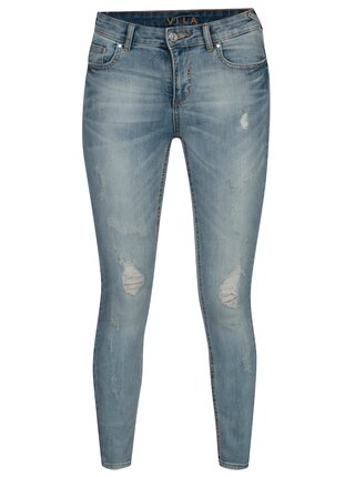 Blugi albstru deschis skinny fit cu efect de uzura - VILA Commit