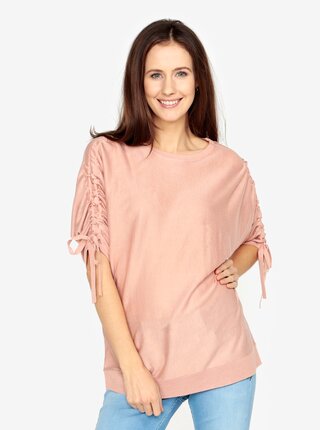 Růžový volný svetr s rukávy na stahování VERO MODA Adriana