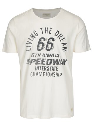 Tricou crem cu print text Selected Homme Mike