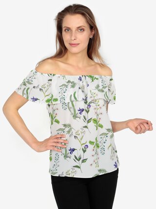 Bluza crem cu decolteu amplu si print floral - M&Co