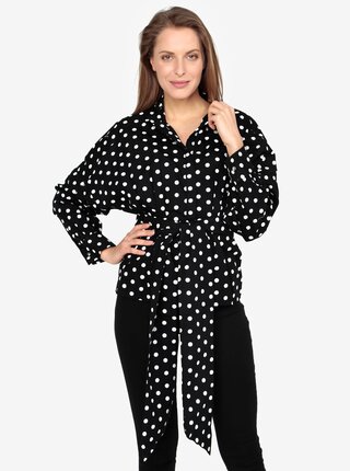 Černá halenka s puntíky a zavazováním VERO MODA Loka