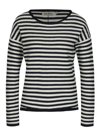Pulover albastru&crem in dungi si cu nasturi la spate pentru femei - Garcia Jeans Serena