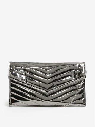 Geanta plic glossy argintie cu bareta tip lant - MISSGUIDED