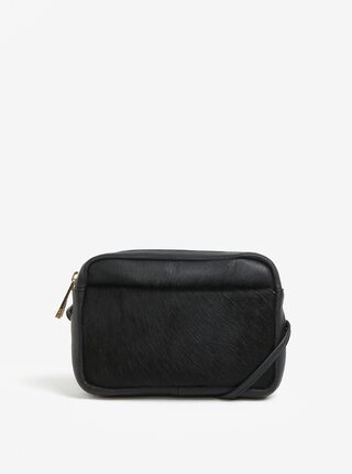 Černá kožená crossbody kabelka s imitací zvířecí srsti Oasis Camera