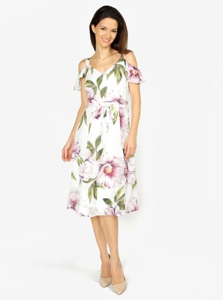 Rochie crem cu volane si print floral M&Co