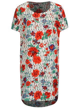 Rochie asimetrica crem cu print floral La Lemon
