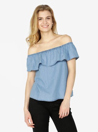 Svetlomodrý rifľový top s odhalenými ramenami VERO MODA Emilia