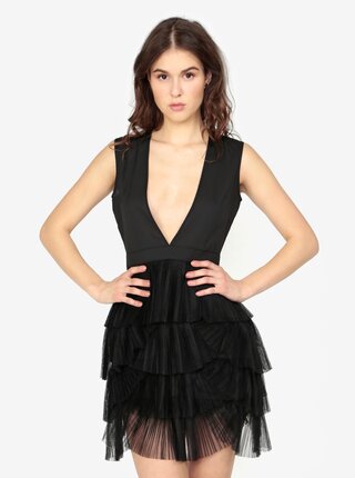 Čierne šaty s véčkovým výstrihom MISSGUIDED