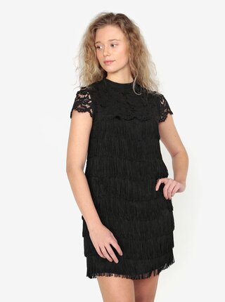 Rochie neagra cu dantela si franjuri Oasis Fringe