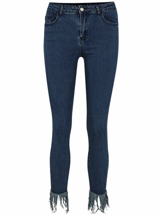 Blugi skinny bleumarin cu franjuri MISSGUIDED