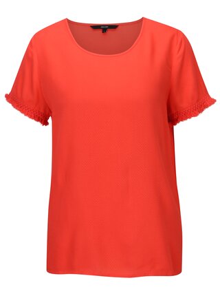 Tricou rosu cu model discret si franjuri - VERO MODA Mynte