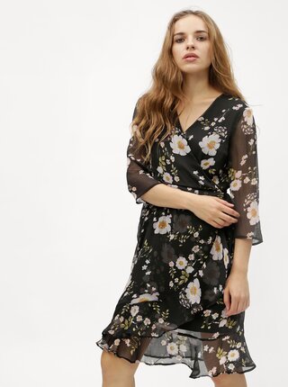 Rochie neagra cu model floral VERO MODA Kay