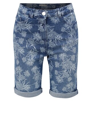 Pantaloni de dama albastri scurti din denim cu model floral M&Co