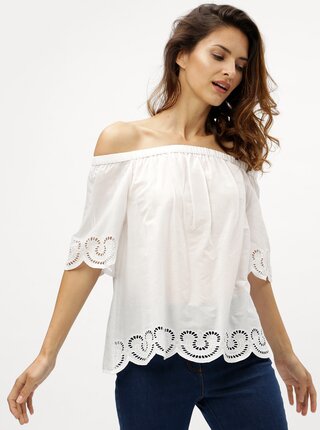 Bílá halenka s odhalenými rameny M&Co Cutwork