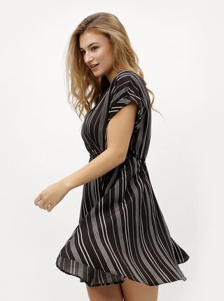 Čierne pruhované šaty s prekladaným výstrihom VERO MODA Laura