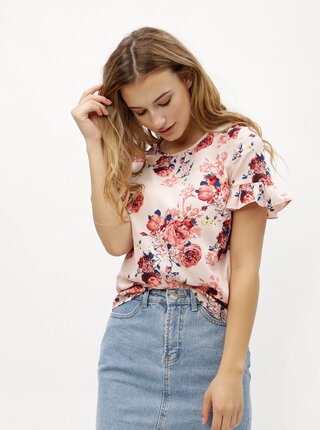 Růžová květovaná halenka s volány na rukávech VERO MODA Ane