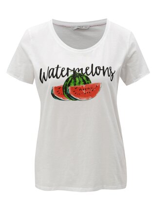 Tricou alb cu print de pepeni ONLY Happy love