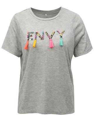 Šedé žíhané tričko s flitry a střapci ONLY