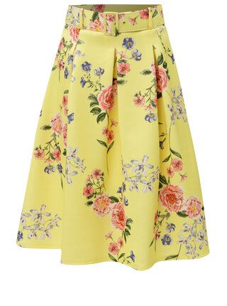 Fusta galben cu cordon si model floral Miss Selfridge