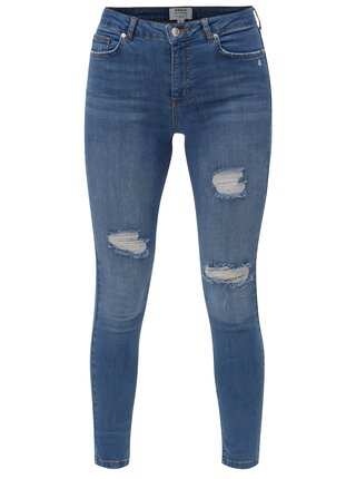Modré super skinny rifle s vysokým pásom Miss Selfridge
