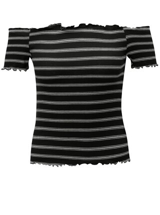 Čierny pruhovaný crop top s odhalenými ramenami Miss Selfridge