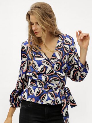 Růžovo-modrá vzorovaná zavinovací halenka VERO MODA Bloom