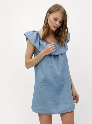 Rochie mini albastra din denim cu decolteu barcuta Haily´s Parina
