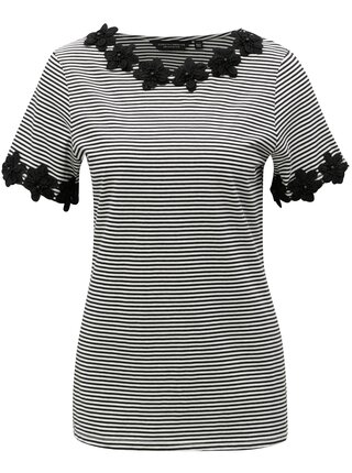 Bílo-černé pruhované tričko s krajkovými detaily Dorothy Perkins