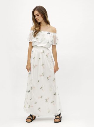 Bílé květované maxišaty s odhalenými rameny Dorothy Perkins