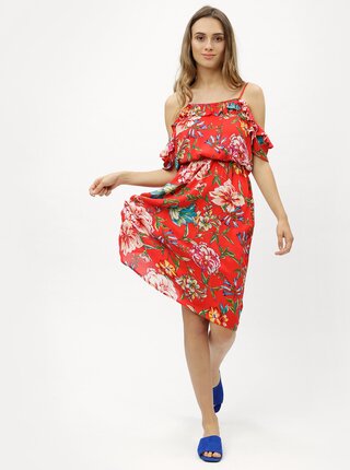 Červené květované šaty s odhalenými rameny Dorothy Perkins
