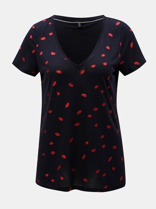 Tricou albastru inchis cu motiv de buze ONLY Isabella