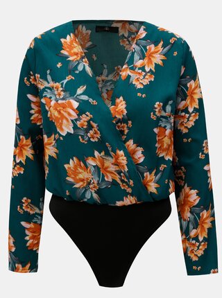 Tmavě zelené květované body s překládaným výstřihem MISSGUIDED