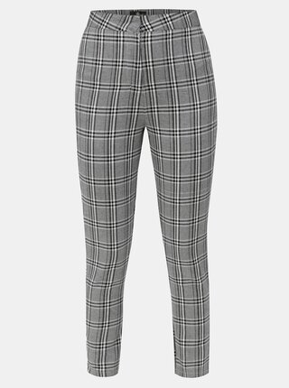 Šedé kostkované zkrácené kalhoty s vysokým pasem MISSGUIDED