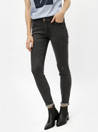 Šedé skinny džíny s vyšisovaným efektem Jacqueline de Yong Flora