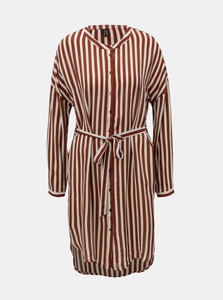 Krémovo-hnědé pruhované košilové šaty VERO MODA Zilia