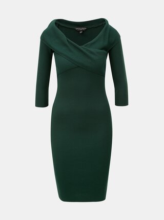 Tmavozelené rebrované puzdrové šaty s lodičkovým výstrihom Dorothy Perkins