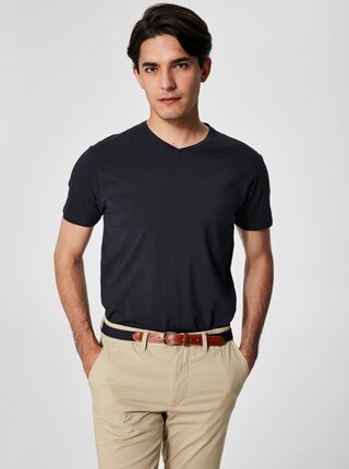 Černé basic tričko s véčkovým výstřihem Selected Homme Pima