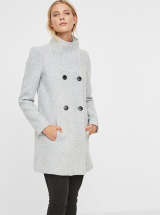 Světle šedý žíhaný kabát s příměsí vlny VERO MODA Line