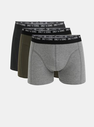 Set de 3 boxeri negru, gri si verde ONLY & SONS