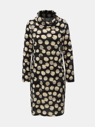 Rochie crem-negru cu buline si guler inalt Smashed Lemon