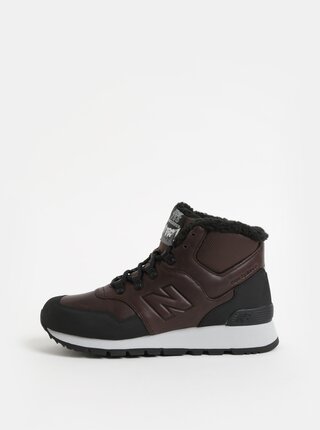 Černo-hnědé pánské kožené kotníkové zimní tenisky s umělým kožíškem New Balance 755