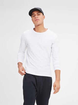 Bílé tričko s dlouhým rukávem Jack & Jones Basic