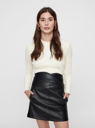 Krémový žebrovaný basic svetr se stojáčkem VERO MODA AWARE Fine
